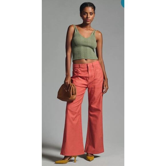 Pilcro Pants - Pilcro Painted Puddle Flare Cargo Pants Womens Size 28 Burnt Orange Boho